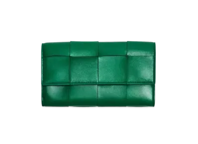 Bottega Veneta Casette Maxi Intrecciato Lambskin Calfskin Flap Zip Wallet "Racing Green"