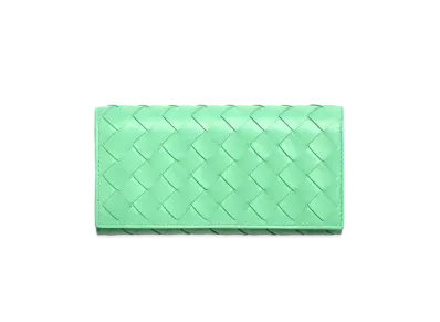 Bottega Veneta Intrecciato Lambskin Calfskin Flap Long Wallet "Fountain"