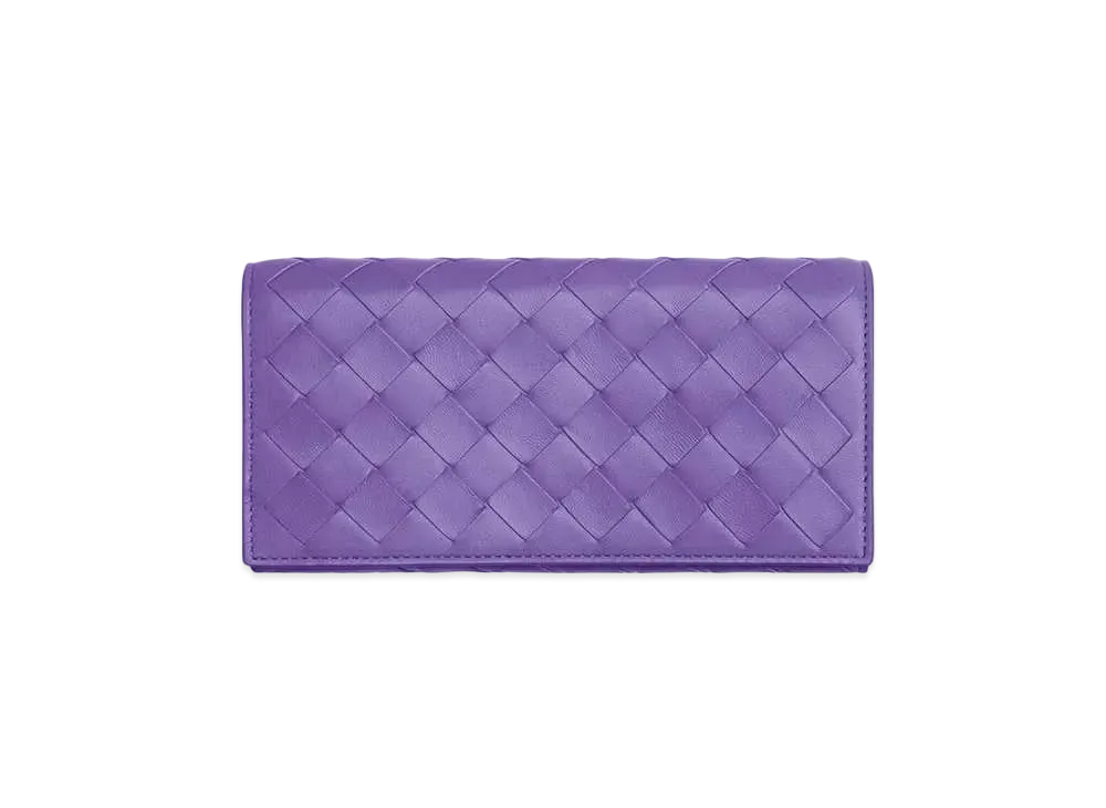 Bottega Veneta Intrecciato Lambskin Flap Long Wallet "Purple"
