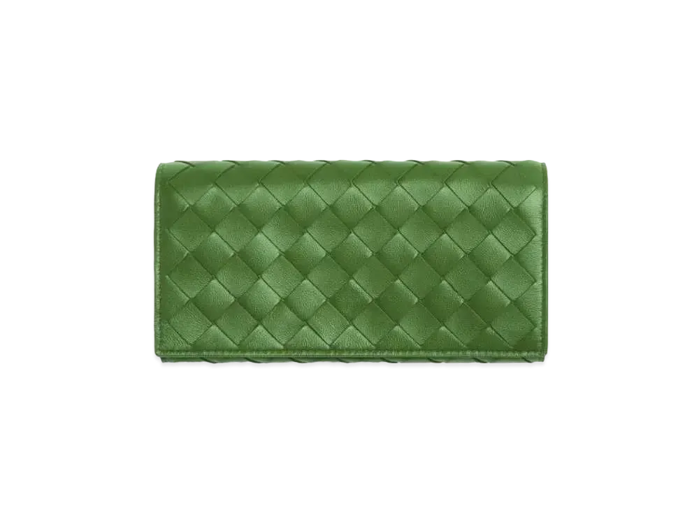 Bottega Veneta Intrecciato Lambskin Calfskin Flap Long Wallet "Avocado"