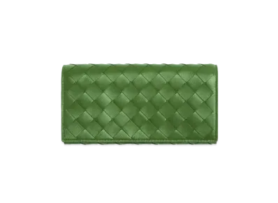 Bottega Veneta Intrecciato Lambskin Calfskin Flap Long Wallet "Avocado"