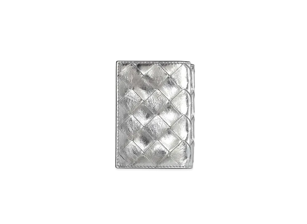 Bottega Veneta Intrecciato Lambskin Small Trifold Wallet "Silver"