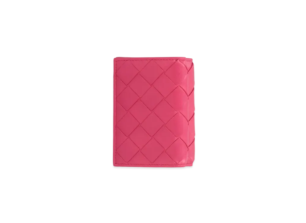 Bottega Veneta Intrecciato Lambskin Calfskin Small Trifold Wallet "Cranberry"