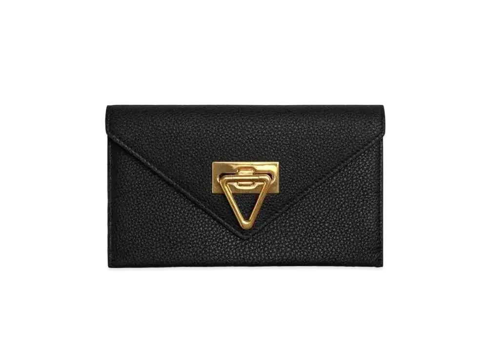 Bottega Veneta Calfskin Flap Long Wallet "Black"