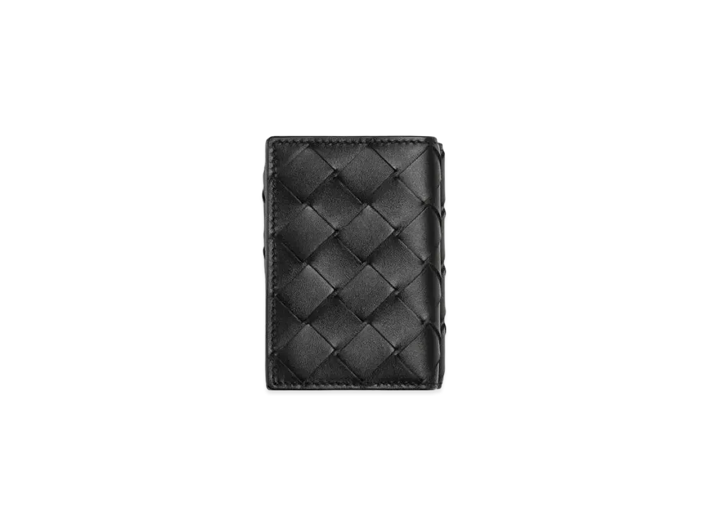 Bottega Veneta Intrecciato Calfskin Tiny Trifold Wallet "Black/Glass"