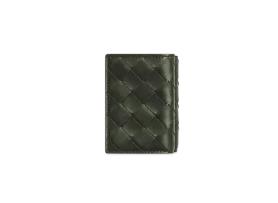 Bottega Veneta Intrecciato Calfskin Tiny Trifold Wallet "Dark Green"