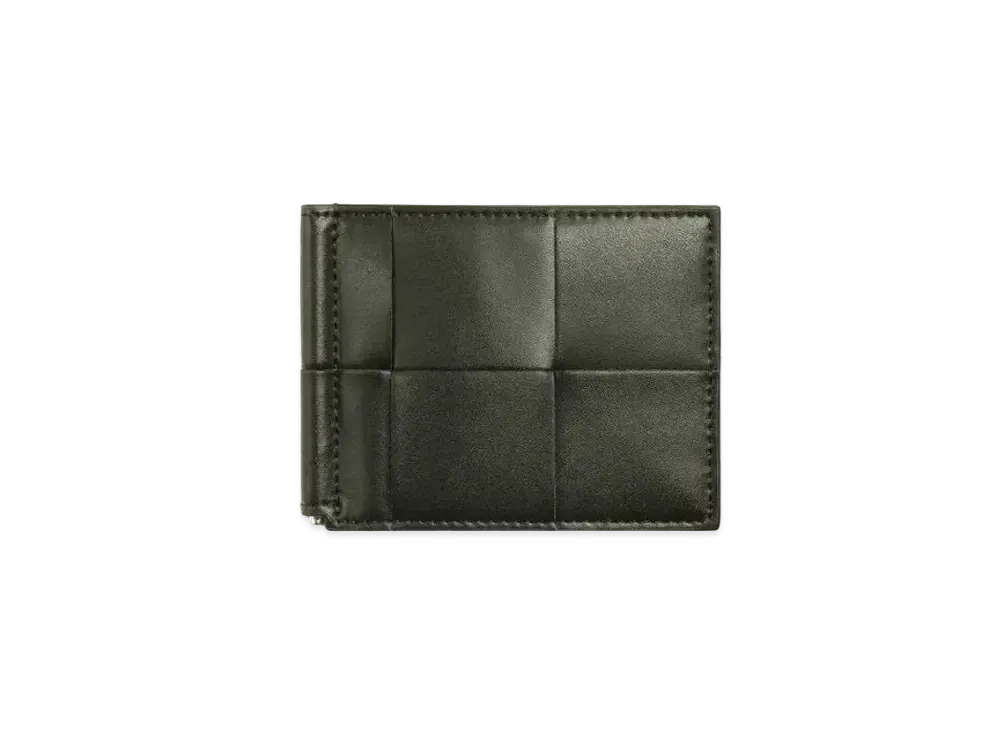 Bottega Veneta Casette Maxi Intrecciato Calfskin Bi-fold Wallet With Money Clip "Dark Moss"