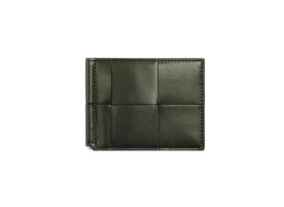 Bottega Veneta Casette Maxi Intrecciato Calfskin Bi-fold Wallet With Money Clip "Dark Moss"