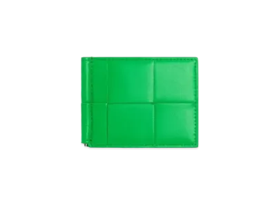 Bottega Veneta Casette Maxi Intrecciato Calfskin Bi-fold Wallet With Money Clip "Parakeet"