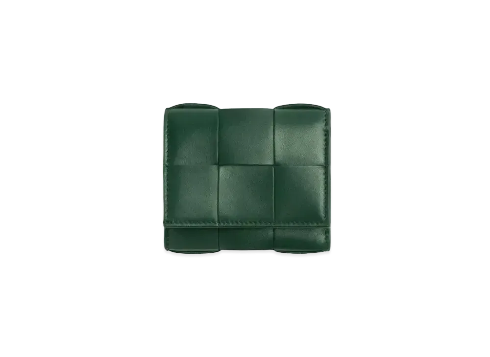 Bottega Veneta Casette Maxi Intrecciato Lambskin Calfskin Zip Trifold MIni Wallet "Rain Tree"