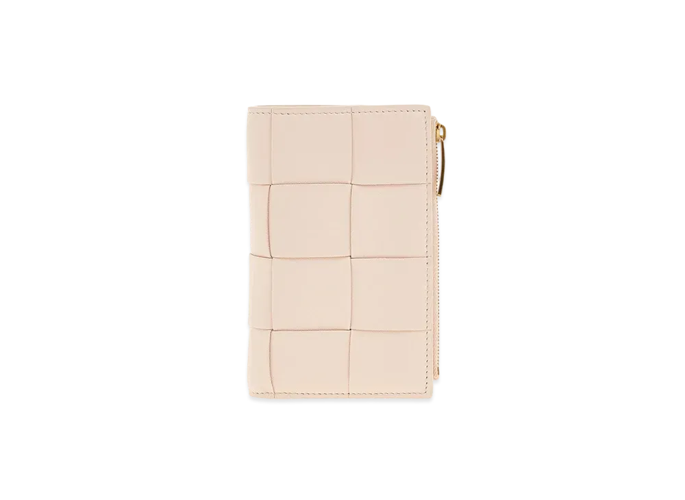 Bottega Veneta Casette Maxi Intrecciato Lambskin Calfskin Medium Bi-fold Zip Wallet "Melon Washed"