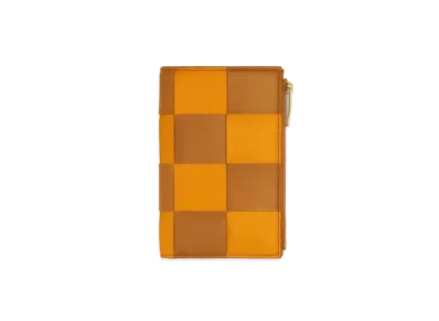 Bottega Veneta Casette Maxi Intrecciato Calfskin Medium Bi-fold Zip Wallet "Cob/Camel"