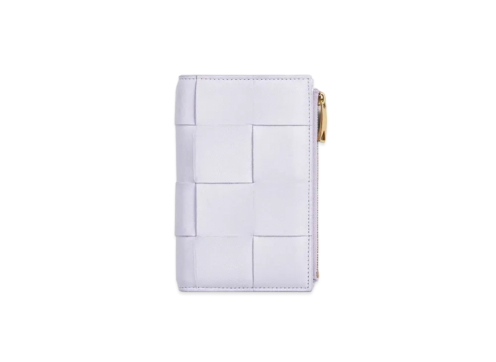 Bottega Veneta Casette Maxi Intrecciato Lambskin Medium Bi-fold Zip Wallet "Mirth Washed"