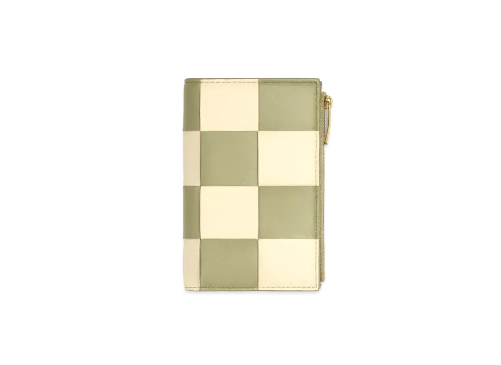 Bottega Veneta Casette Maxi Intrecciato Lambskin Medium Bi-fold Zip Wallet "String/Travertine"