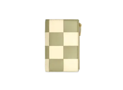 Bottega Veneta Casette Maxi Intrecciato Lambskin Medium Bi-fold Zip Wallet "String/Travertine"