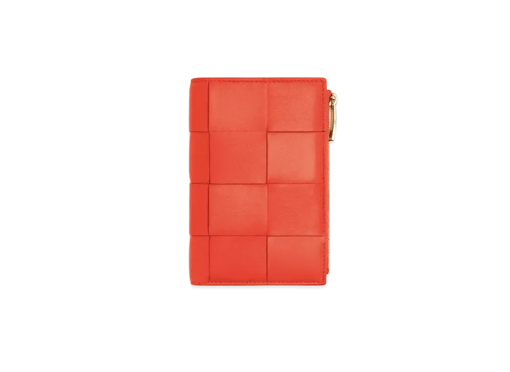 Bottega Veneta Casette Maxi Intrecciato Lambskin Medium Bi-fold Zip Wallet "Sunburst"