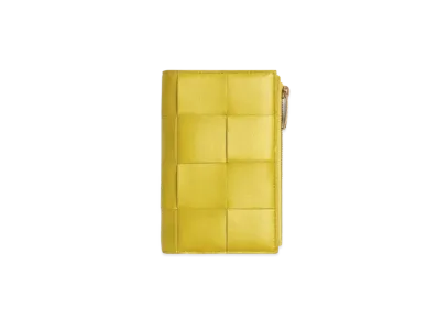 Bottega Veneta Casette Maxi Intrecciato Lambskin Calfskin Medium Bi-fold Zip Wallet "Pollen"