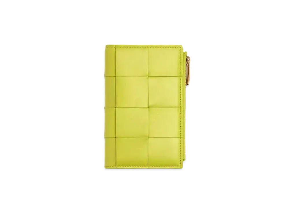 Bottega Veneta Casette Maxi Intrecciato Lambskin Calfskin Medium Bi-fold Zip Wallet "Kiwi"