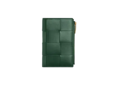 Bottega Veneta Casette Maxi Intrecciato Lambskin Calfskin Medium Bi-fold Zip Wallet "Rain Tree"