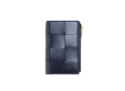 Bottega Veneta Casette Maxi Intrecciato Lambskin Medium Bi-fold Zip Wallet "Space"