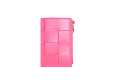 Bottega Veneta Casette Maxi Intrecciato Lambskin Medium Bi-fold Zip Wallet "Milk Sheke"