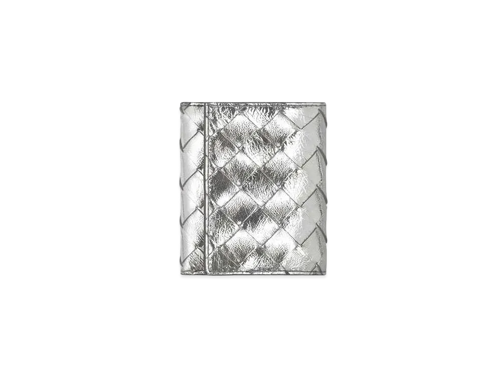 Bottega Veneta Intrecciato Lambskin TriFold Mini Wallet "Silver"