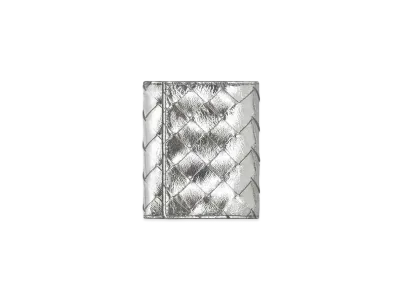 Bottega Veneta Intrecciato Lambskin TriFold Mini Wallet "Silver"