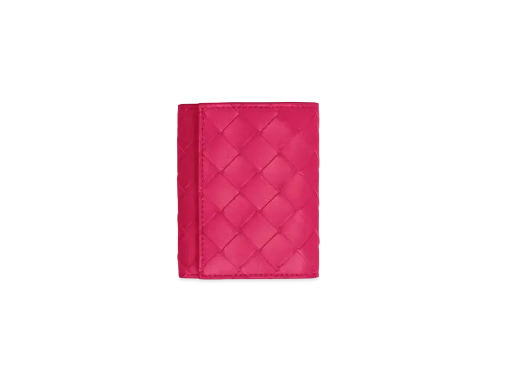 Bottega Veneta Intrecciato Lambskin Calfskin TriFold Mini Wallet "Cranberry"