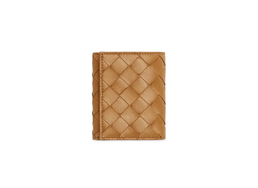 Bottega Veneta Intrecciato Lambskin Calfskin TriFold Mini Wallet "Caramel"