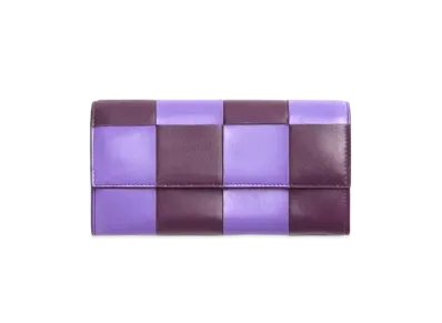 Bottega Veneta Casette Maxi Intrecciato Calfskin Flap Long Wallet "Purple/Egg Plant"
