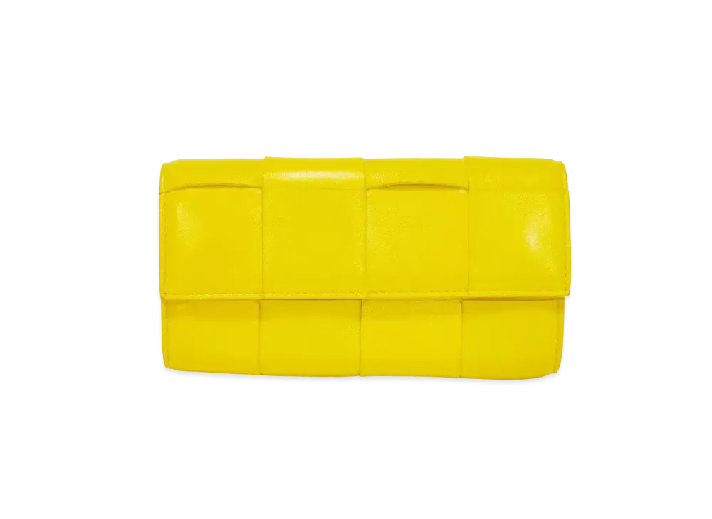 Bottega Veneta Casette Maxi Intrecciato Lambskin Flap Long Wallet "Pollen"