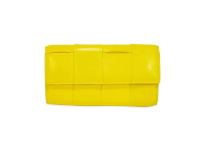 Bottega Veneta Casette Maxi Intrecciato Lambskin Flap Long Wallet "Pollen"