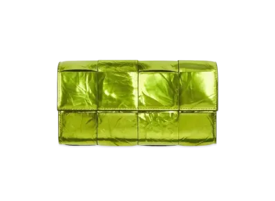 Bottega Veneta Casette Maxi Intrecciato Calfskin Flap Long Wallet "Chlorophyll"