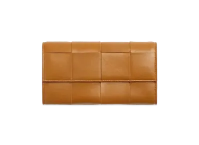 Bottega Veneta Casette Maxi Intrecciato Lambskin Flap Long Wallet "Camel"