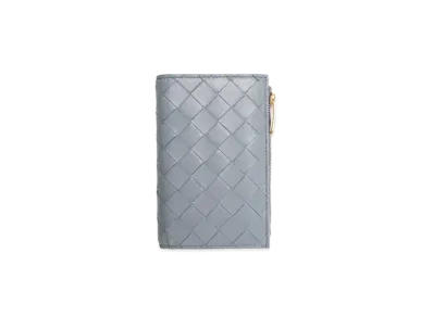 Bottega Veneta Intrecciato Lambskin Medium Bi-fold Zip Wallet "Thunder"