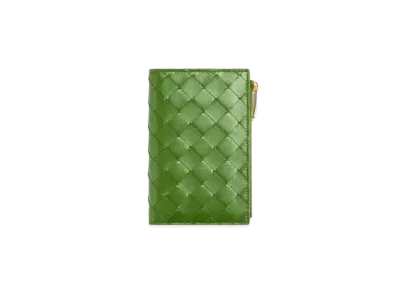 Bottega Veneta Intrecciato Lambskin Calfskin Medium Bi-fold Zip Wallet "Avocado"