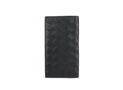 Bottega Veneta Intrecciato Calfskin Bi-fold Long Wallet "Black/Papaya"