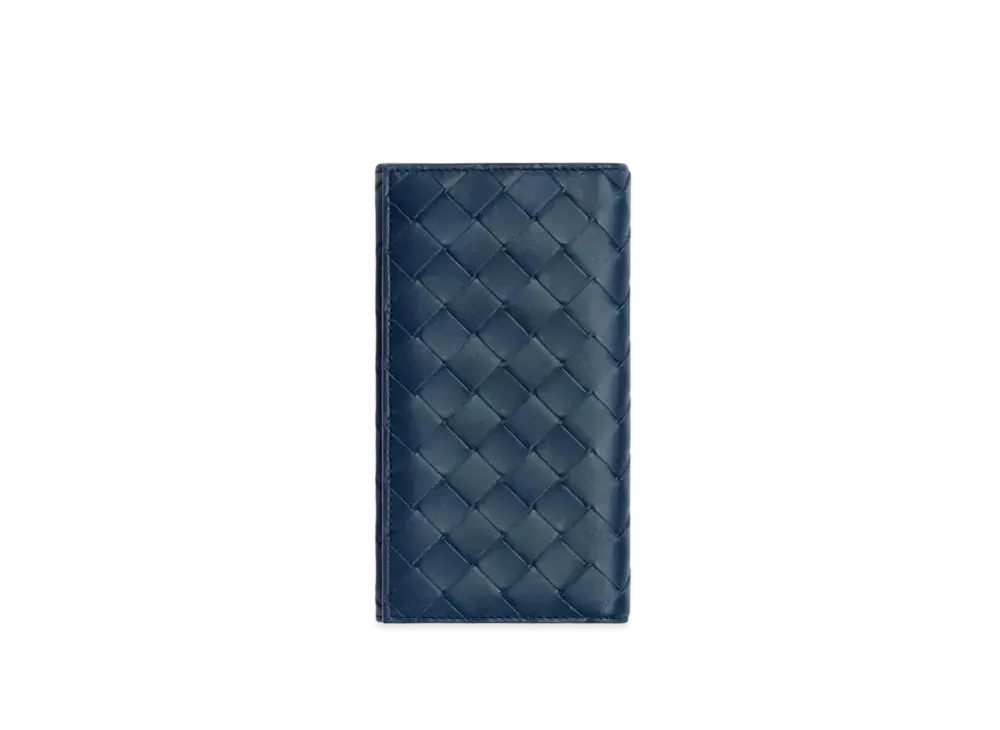 Bottega Veneta Intrecciato Calfskin Bi-fold Long Wallet "Deep Blue"
