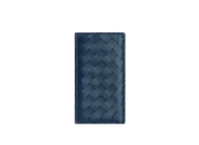 Bottega Veneta Intrecciato Calfskin Bi-fold Long Wallet "Deep Blue"