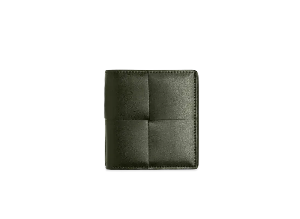 Bottega Veneta Casette Maxi Intrecciato Calfskin Slim Bi-fold Wallet "Dark Moss"