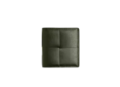 Bottega Veneta Casette Maxi Intrecciato Calfskin Slim Bi-fold Wallet "Dark Moss"