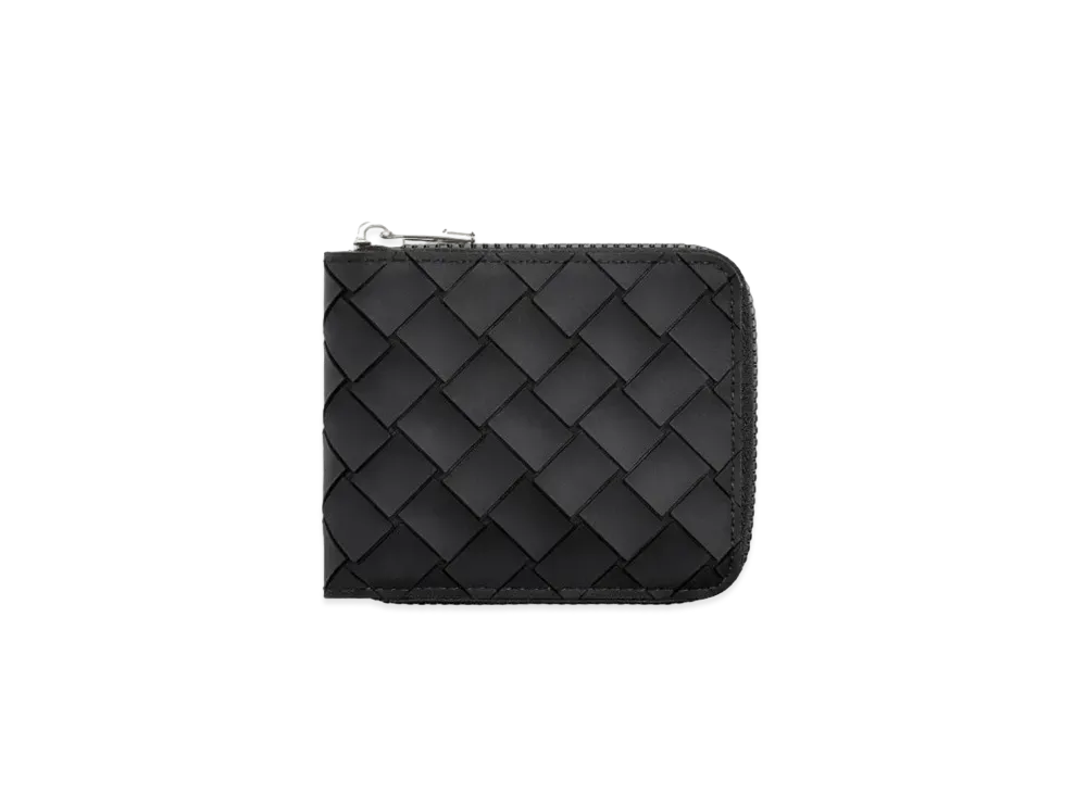 Bottega Veneta Intrecciato Rubber xNylon Compact Zip Around Wallet "Black"