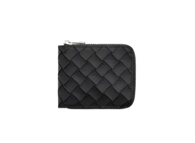 Bottega Veneta Intrecciato Rubber xNylon Compact Zip Around Wallet "Black"