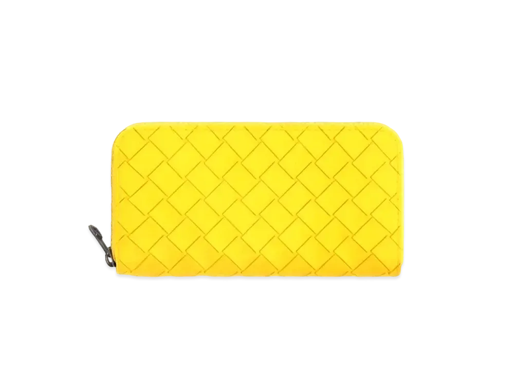 Bottega Veneta Intrecciato Rubber Zip Around Wallet "Lemon"