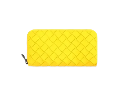 Bottega Veneta Intrecciato Rubber Zip Around Wallet "Lemon"