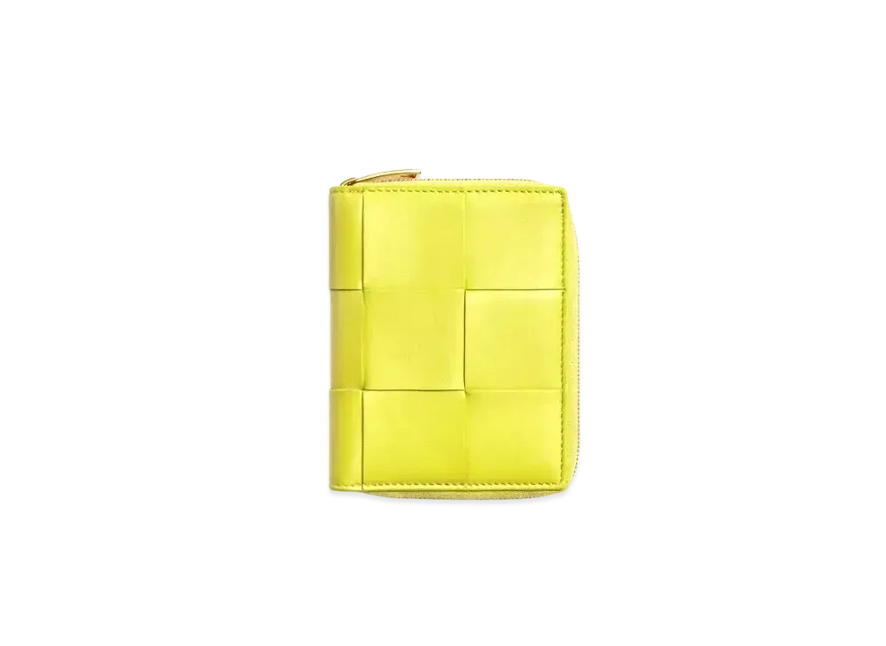 Bottega Veneta Casette Maxi Intrecciato Lambskin Calfskin Small Bi-fold Zip Around Wallet "Kiwi"