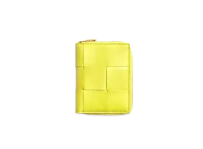 Bottega Veneta Casette Maxi Intrecciato Lambskin Calfskin Small Bi-fold Zip Around Wallet "Kiwi"
