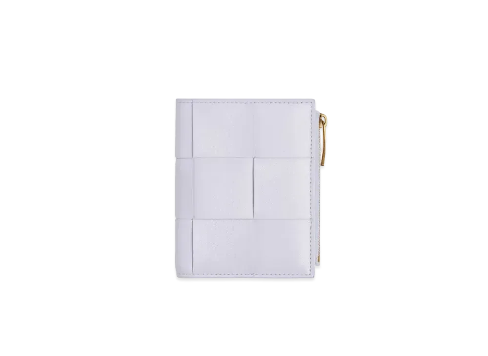 Bottega Veneta Casette Maxi Intrecciato Lambskin Calfskin Small Bi-fold Zip Around Wallet "Mirt Washed"