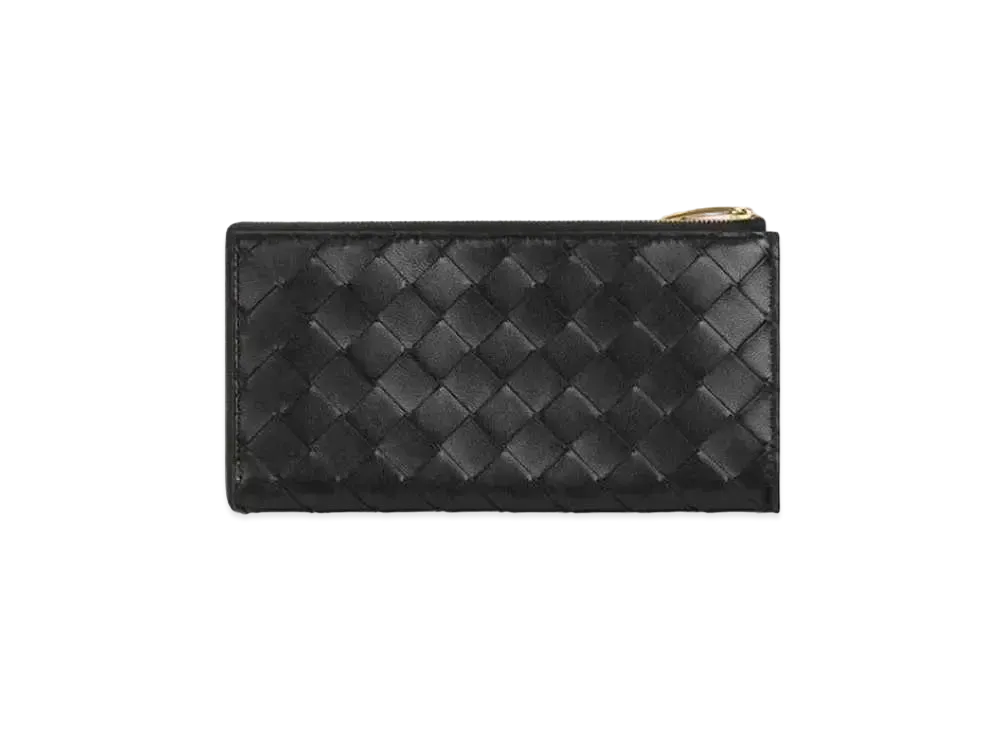 Bottega Veneta Intrecciato Lambskin Calfskin Zippered Wallet "Black"