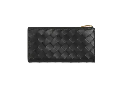 Bottega Veneta Intrecciato Lambskin Calfskin Zippered Wallet "Black"